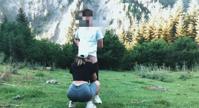 Group mate fucks me in doggy standing position in the mountains