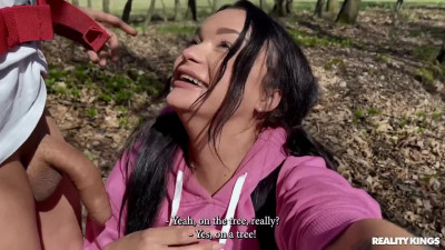 Quick threesome before camping. Hot babes give deep BJ to horny stranger