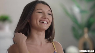 Foxy brunette Maya Woulfe challenges guitar tutor to fuck her while playing