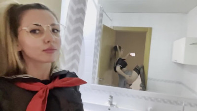 Bunny in sexy skirt fucks her wet pussy with dildo and cums in solo vid