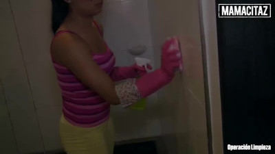 Sexy Busty Latina Maid Can Polish Her Boss's Cock With Her Lips Hands And Pussy