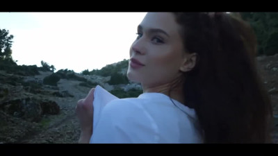 Cum mustache for my blue eyed girlfriend giving sloppy blowjob in the mountains