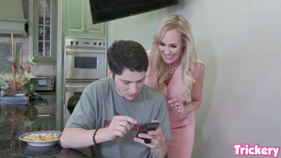 MILF got tired of her stepson constantly being on his phone and decided to distract him from it