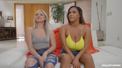 Curvy cougars with big tits Harley King and Ashlyn Peaks share the young stud's cock between themselves.