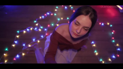 Brunette cutie sucks off your dick on Christmas Eve