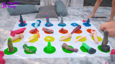 Lesbian Sex Toy Twister with Three Teen Naughty Sluts