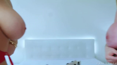Gorgeous Curvy Buxom MILFs Please a Dude With a Double Blowjob And Tit-fuck Till Getting Facial