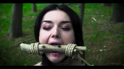 Naughty brunette slave ended up in the woods to get her punishment