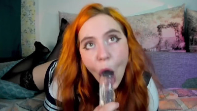 PAWG schoolgirl sucking dildo and shaking fat ass on webcam