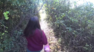 Pretty whore sucks a dick in the woods