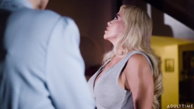 Blonde sexy stockings threesome and cumshot