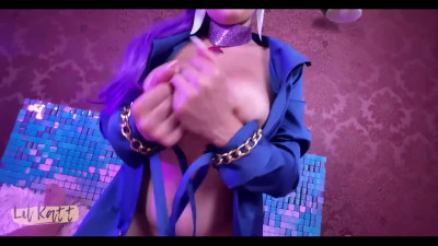 Curvy purple-haired amateur demands to cover her holes with sperm
