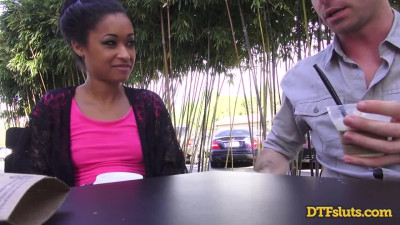 Ebony got cum on her tits from an stranger guy who invited her home