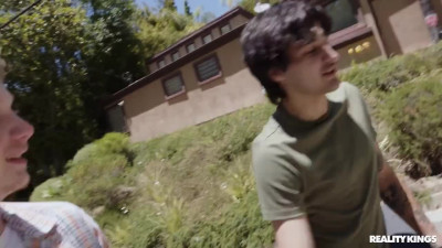 Two guys sneaked into the blonde MILF's house to trick her but got the best sex of their lives