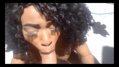 Big ass ebony doll sucks my cock and takes my bolt in both of her holes.