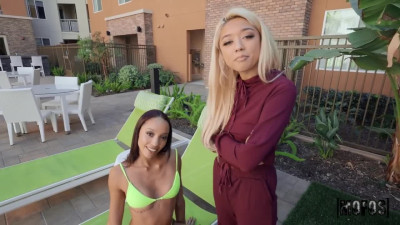 Slim Sexy Ebony Offers Her Blonde Friend to Taste Her Husband's Taste In a Gonzo Threesome