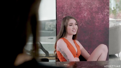 Lesbian stepmom's pussy for dessert right on the kitchen table