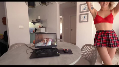 Upskirt anal with stepsister while watching porn