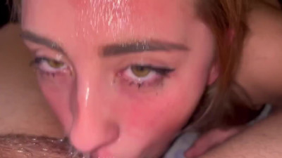 Aroused babe takes cock all the way down her throat - POV