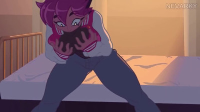 Cartoon Tomboy Girl with Huge Tits gets horny in the locker room
