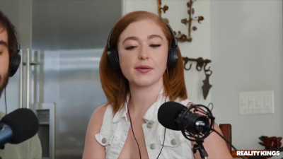 Hot sex during a podcast with a redhead teen