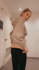 Slim Petite Blonde In Hoodie Pleases Her Tight Holes Sitting on a Sink