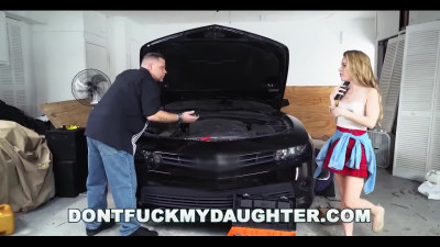 Lilly Ford fucks stepdad's worker in the garage!