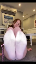 Beautiful redhead masturbates with dildo and shows her small tits