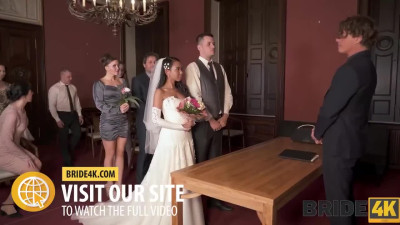 Crazy bride gets horny and cheats on the groom while he lays near