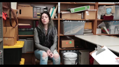 Busty brunette teen caught shoplifting and tries to pay up with sex.