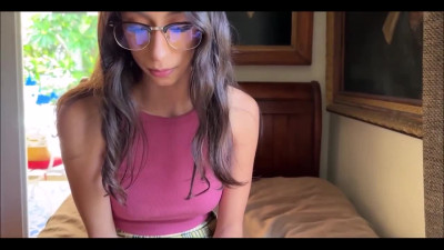 Cute bitch in silly glasses was distracted from lessons and satisfied her friend from college.