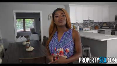 Ebony agent shows property and fucks with client in POV