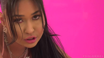 Teen latina fits a huge white dick in her holes