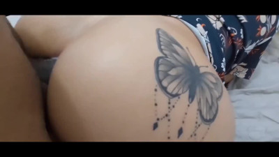 Big tattooed white ass of my GF looks gorgeous in doggy position