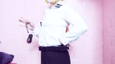 Busty Blonde Cosplaying FNAF Security Girl Vanessa Sucks a Handcuffed Violator To Get a Creampie Fuck