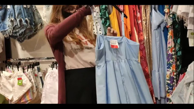 Rich breasted redhead teen sucks her boyfriends dick in fitting room!