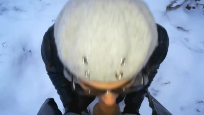 Teen with glasses sucks my dick on a cold winter evening in private public spot.