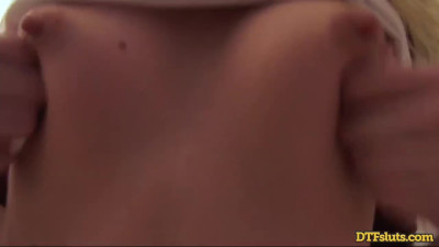 Petite blonde has sex on the bed with a guy