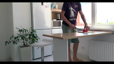 A teen couple fucks hot in the kitchen