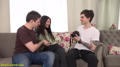 Russian chick enjoys anal sex with a photographer while her cuckold boyfriend is watching.
