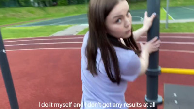 Fit Teen Alexa Mills Seduces a guy during exercise and rides him