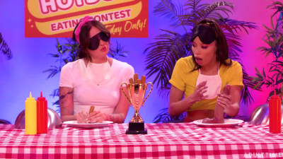 Hot dog festival turned into a lesbian threesome with a strap-on