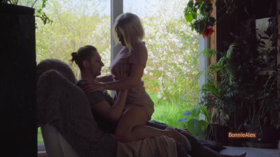 Erotic ride on his cock from a sensual blonde with big peaches.