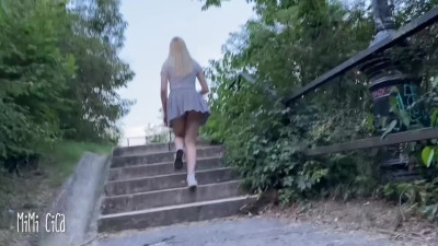 Kinky teen upskirts and plays sweet cake outdoors - Solo