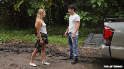 Guy with Big Bolt Fucks Slim Blonde Outdoors in Public Woods!