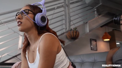 The gamer couple got carried away with foreplay and fucked hard during an online game.