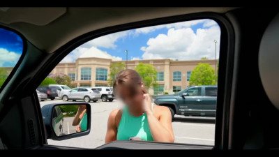 Censored reality video, BJ in the car from busty teen.