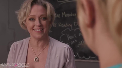 Lesbian MILF teacher fucks her huge breasted student on the school desk