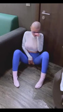 Busty Bald MILF Humping Pillow in Hotel Room
