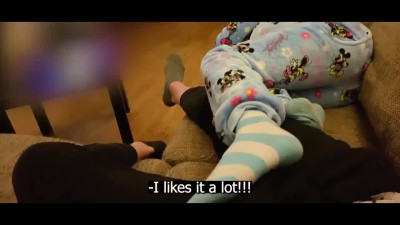 Young chick fucked by her stepdad while watching cartoons